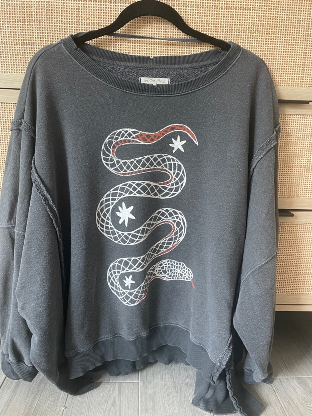 We The Free Charcoal Gray Camden Sweatshirt with White & Rust Snake Graphic
